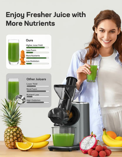 Silonn Slow Juicer, Cold Press Juicer Machines with Soft & Hard Modes, High Juice Yield Masticating juicer for Fruits & Vegetables with Reverse Function