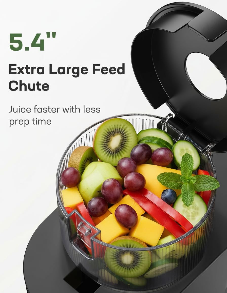 Silonn Slow Masticating Cold Press Juicer Machines, High Juice Yield, Self-Feeding with 5.4” Large Chute for Whole Fruits & Vegetables, Reverse Function
