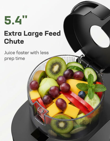 Silonn Slow Masticating Cold Press Juicer Machines, High Juice Yield, Self-Feeding with 5.4” Large Chute for Whole Fruits & Vegetables, Reverse Function