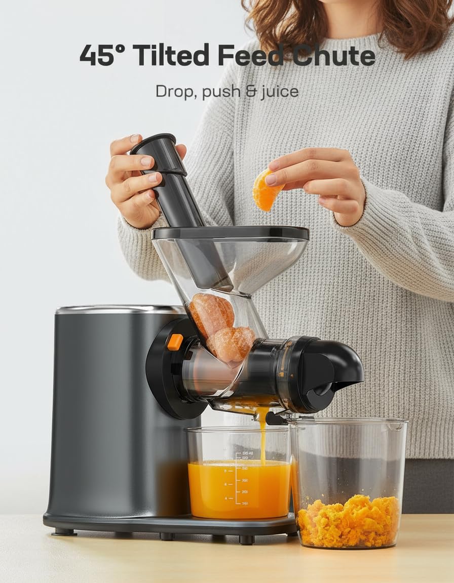 Silonn Slow Juicer, Cold Press Juicer Machines with Soft & Hard Modes, High Juice Yield Masticating juicer for Fruits & Vegetables with Reverse Function