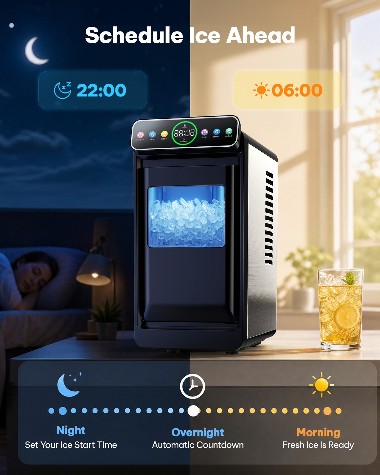 Silonn Countertop Ice Maker with Smart Touchscreen, Ambient Light & Timer
