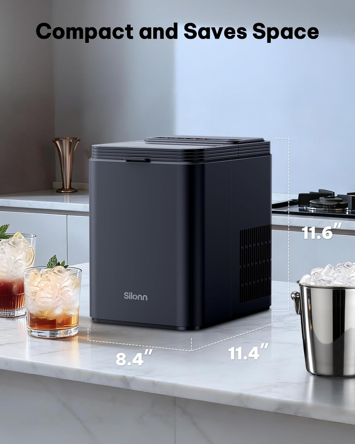 Silonn Ice Maker Countertop, 8 Ice Cubes in 6 Mins