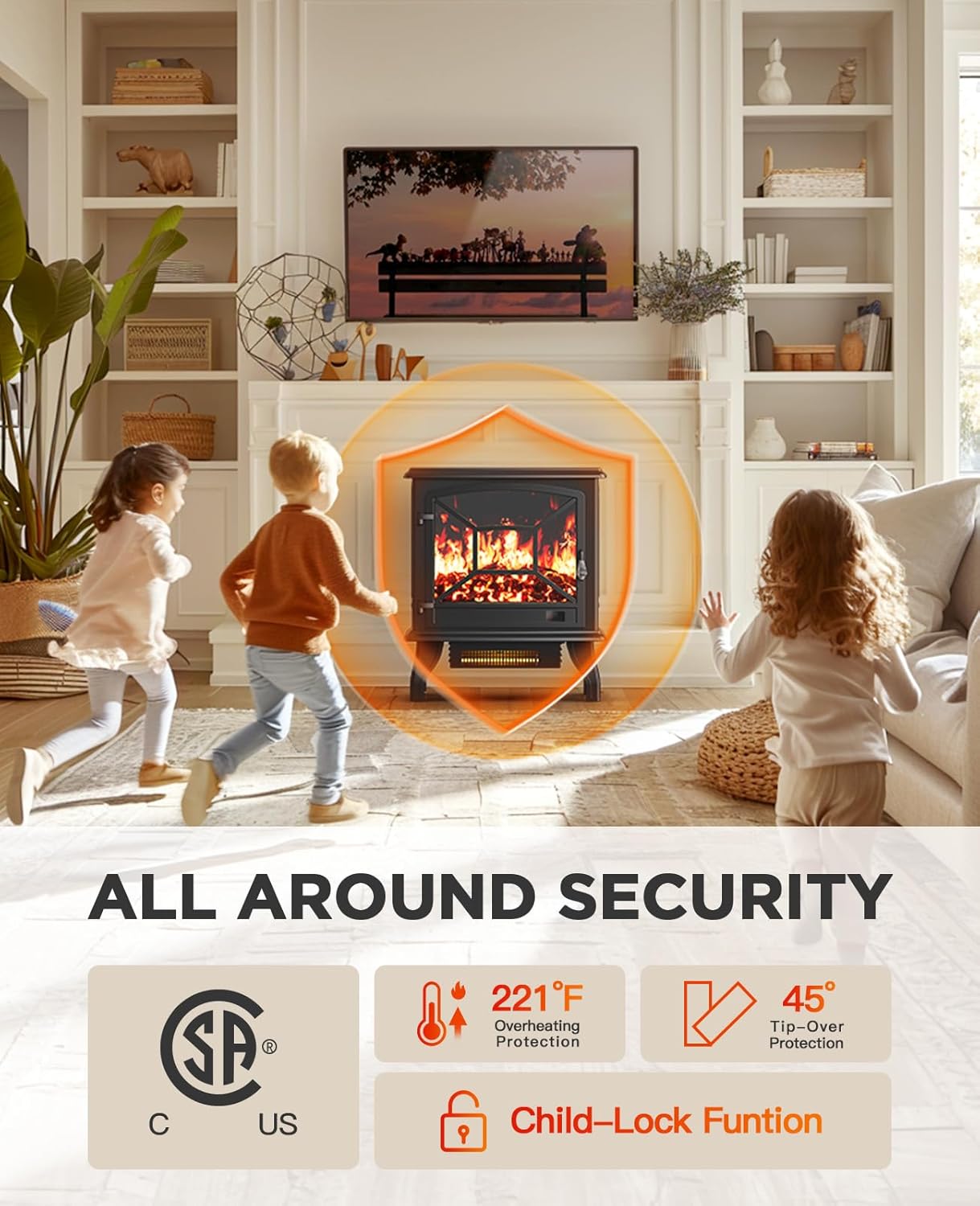 Silonn 24-Inch Electric Fireplace Heater with App & Remote Control