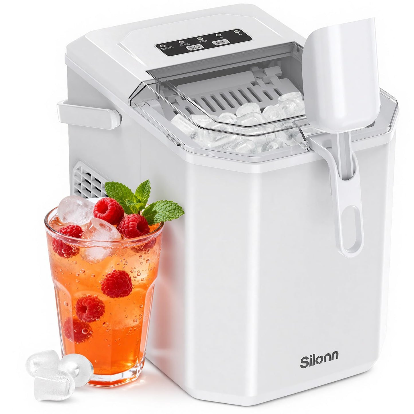 Silonn Ice Maker Countertop, 8 Cubes in 6 Mins, 26.5lbs/24H, Self-Cleaning