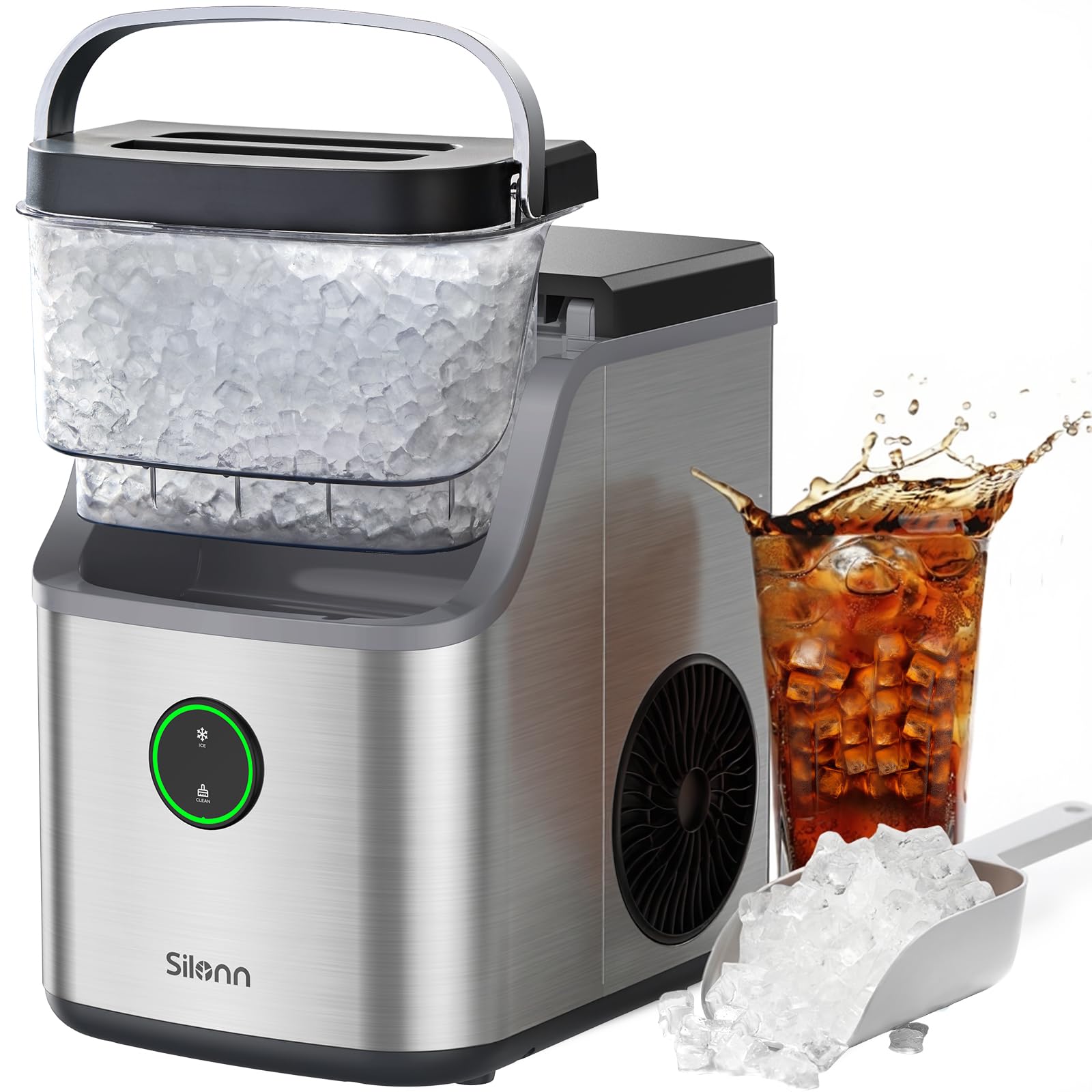 Silonn Ice Maker Countertop, 8 Cubes in 6 Mins, 26.5lbs/24H, Self-Cleaning