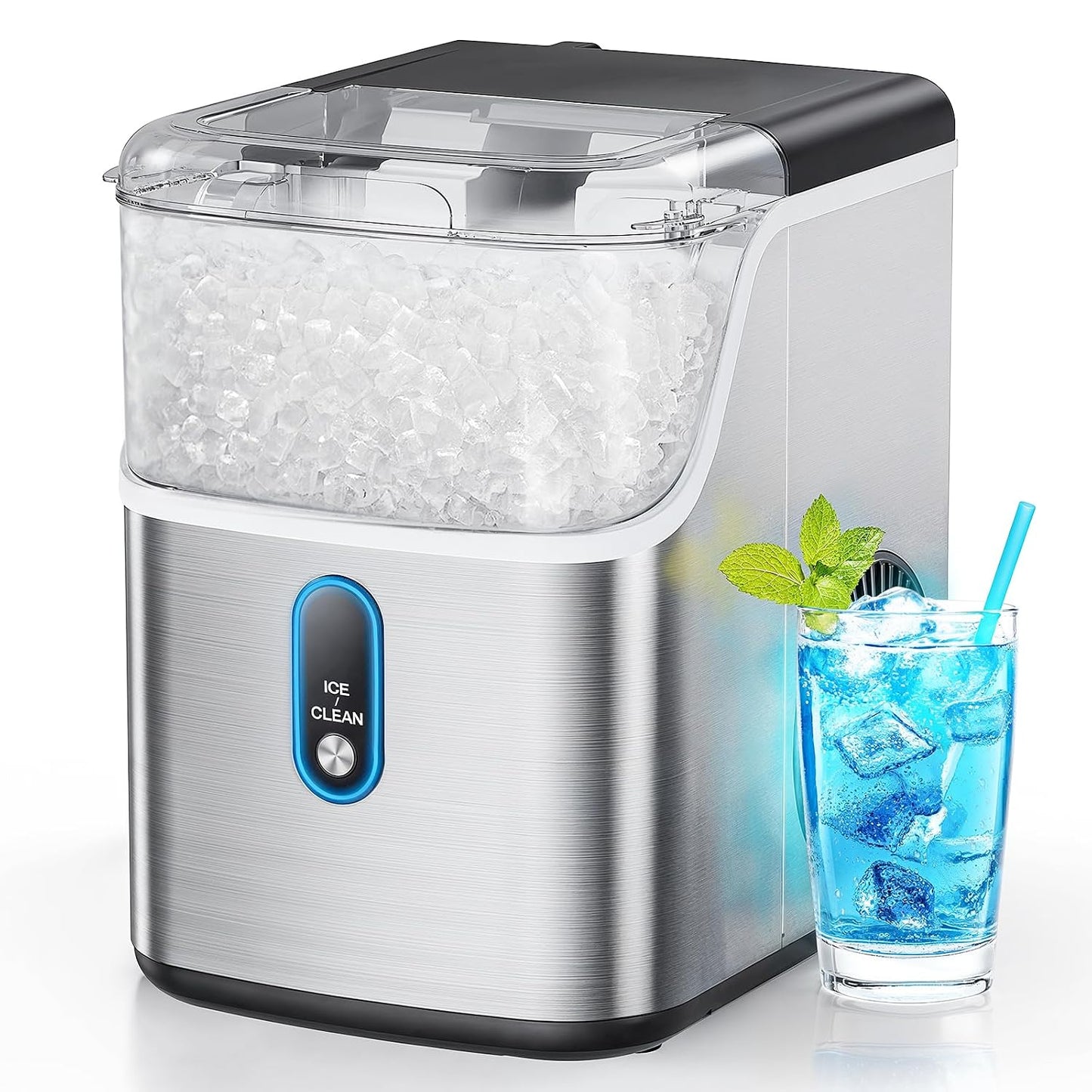 Silonn Nugget Ice Maker Countertop, Chewable Pellet Ice Machine with 33lbs Daily Produce, Pebble Ice Maker for Home Kitchen Office