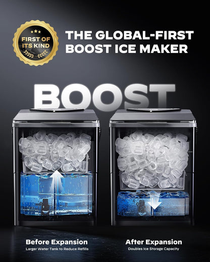 Silonn Boost Ice Maker with Innovative 2.5L Ice Basket & 1.8L Water Tank, 9 Bullet Ice Cubes in 6 Mins, Countertop Ice Maker with LED Touch Control, Self-Cleaning Ice Machine, 2 Ice Sizes