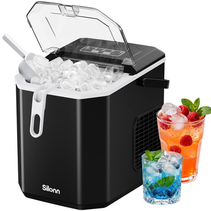 Silonn Ice Maker Countertop, 8 Cubes in 6 Mins, 26.5lbs/24H, Self-Cleaning