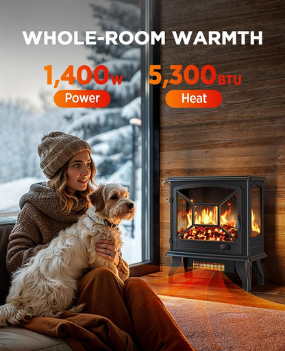 Silonn 24-Inch Electric Fireplace Heater with App & Remote Control