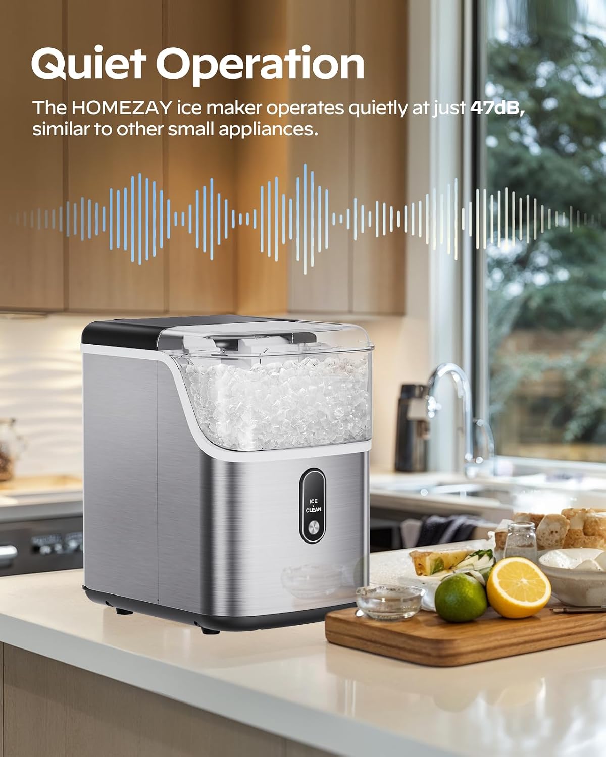 Silonn Nugget Ice Maker Countertop, Chewable Pellet Ice Machine with 33lbs Daily Produce, Pebble Ice Maker for Home Kitchen Office