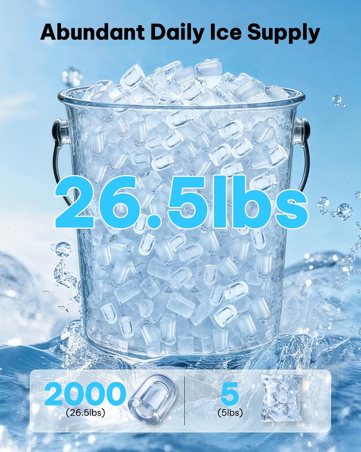 Silonn Ice Maker Countertop, 8 Ice Cubes in 6 Mins, 26.5 lbs/24H, 2 Bullet Ice Sizes, Self-Cleaning Bullet Ice Maker, Portable Ice Machine for Kitchen, Party, Office, and RV Camping