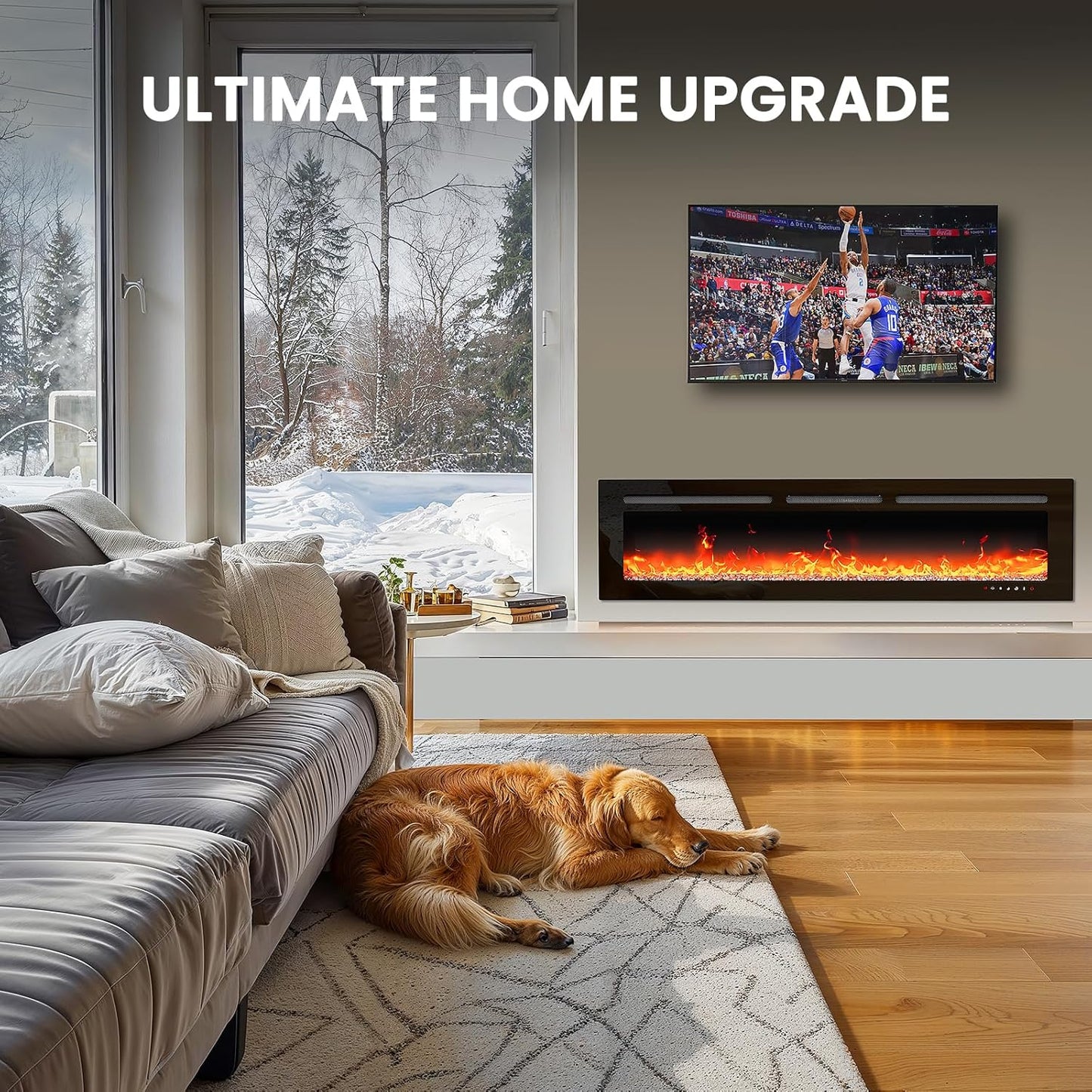 60-Inch Electric Fireplace Heater with App & Remote Control