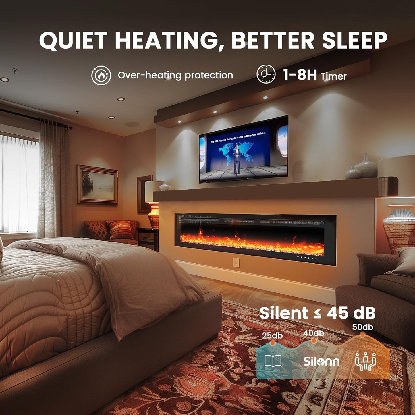 60-Inch Electric Fireplace Heater with App & Remote Control