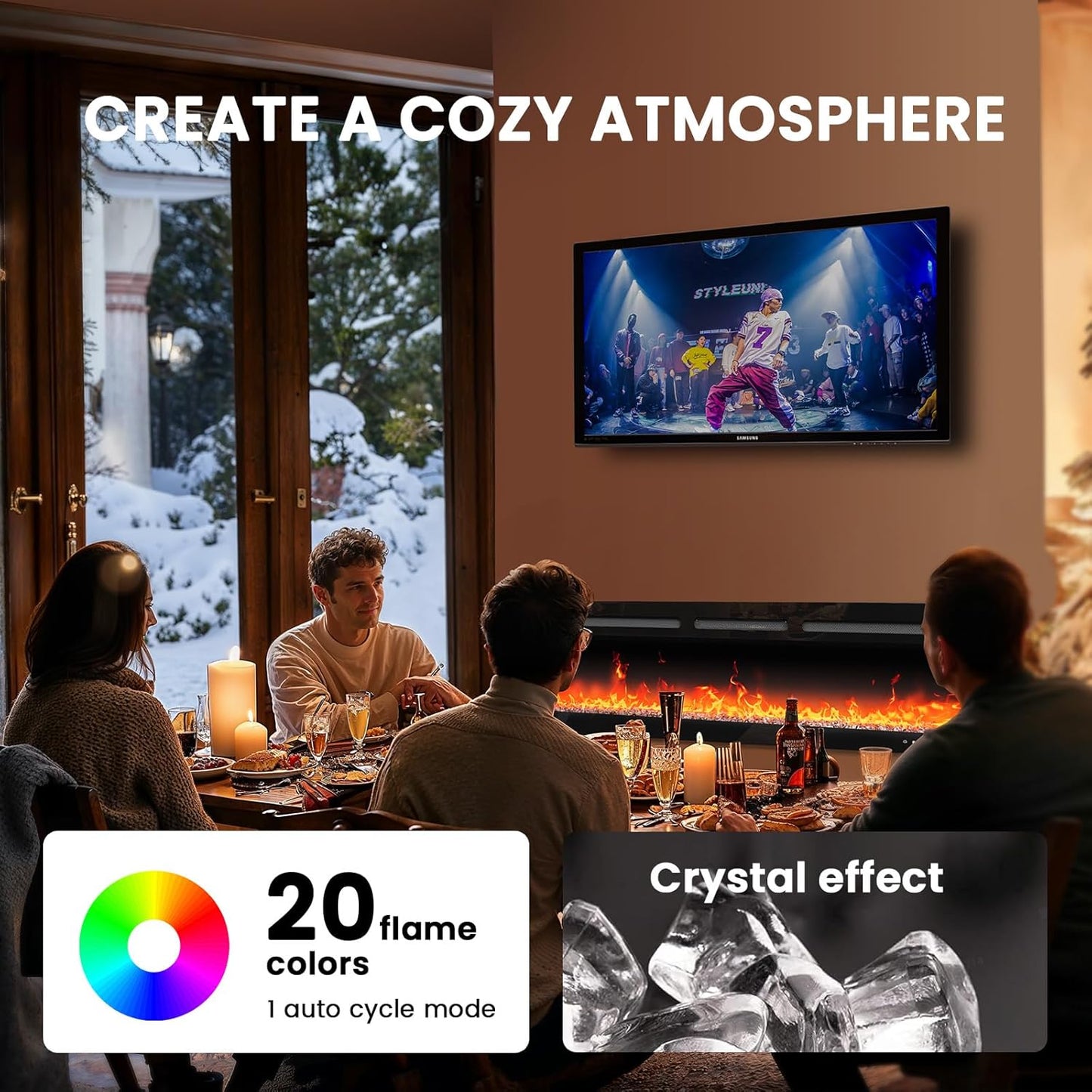 60-Inch Electric Fireplace Heater with App & Remote Control