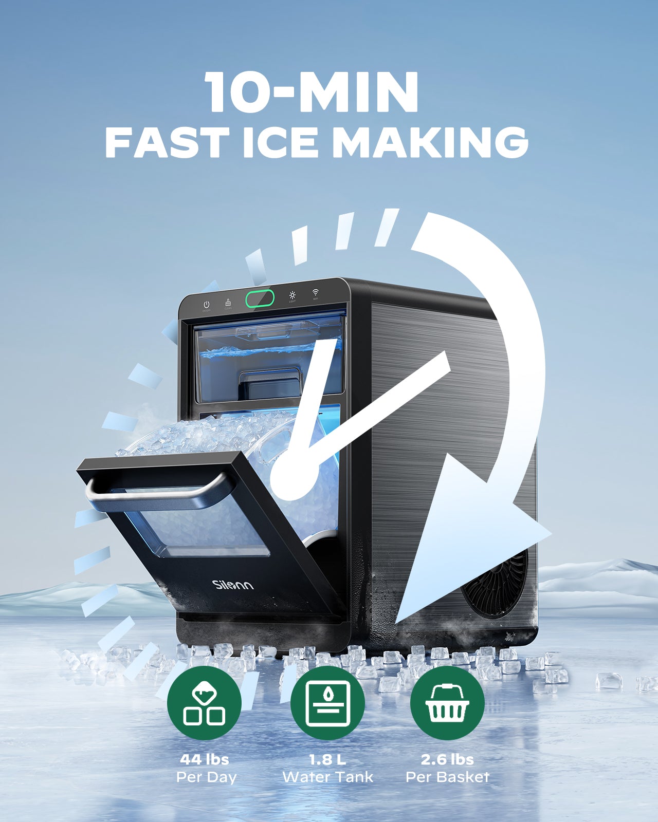 Silonn Smart Countertop Nugget Ice Maker (44 Lbs)