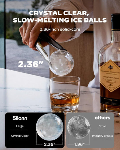 Silonn 2.4″ Sphere Ice Maker, 3 pcs in 40 Mins